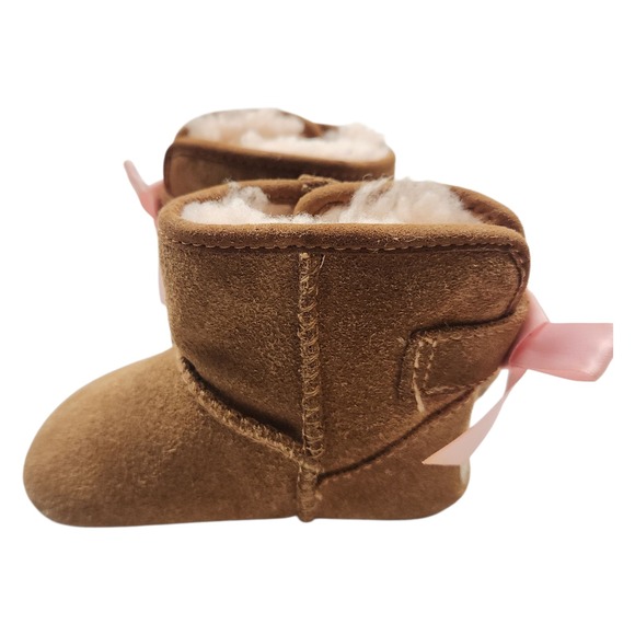 UGG Baby Girl Winter Booties Jesse Pink Bow II Size 2/3 Brown Suede 6-12 Months - Picture 6 of 9